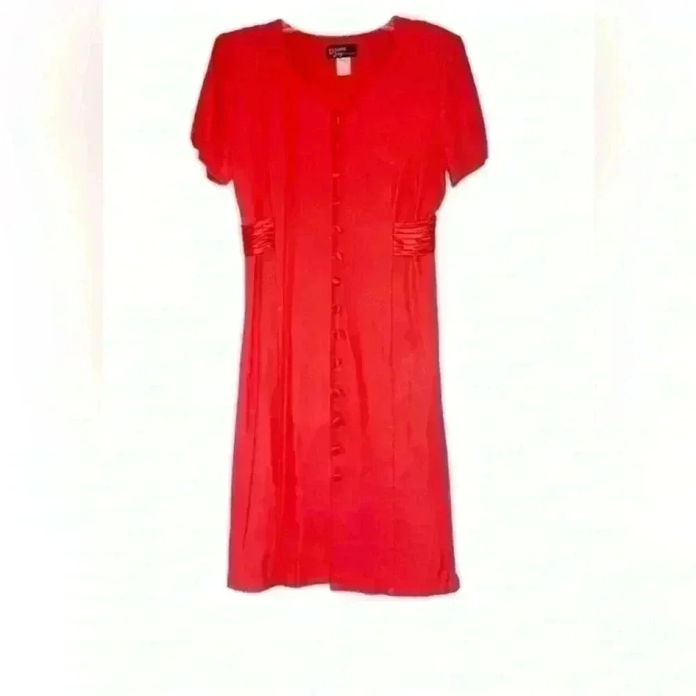 Dawn Joy vintage 90’s bright red button front sheath dress 9/10